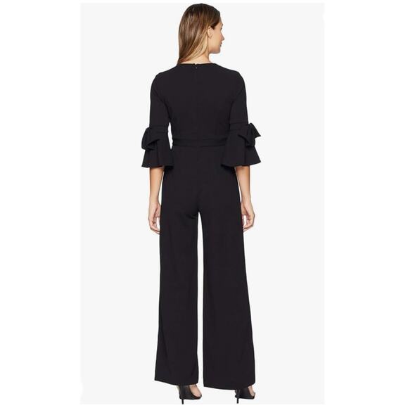 Donna Morgan Women's Black V Neck Jumpsuit with Bell Sleeve - Picture 2 of 6